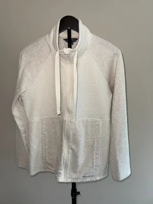 Eddie Bauer Women Beige Quilted Full Zip Hoodie Jacket-XL thumbnail 1