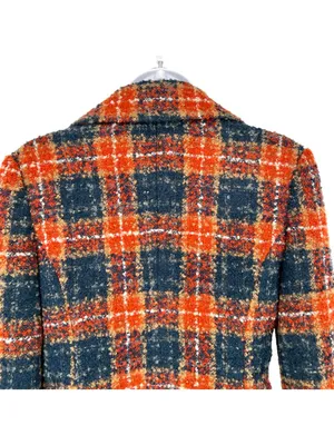 Anthropologie Tabitha Moretown Orange Blue Plaid Ruffle Blazer Jacket Size 2 thumbnail 6