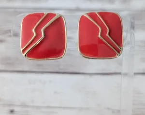 Vintage Clip On Earrings Retro Stylish Red & Gold Tone Statement thumbnail 1
