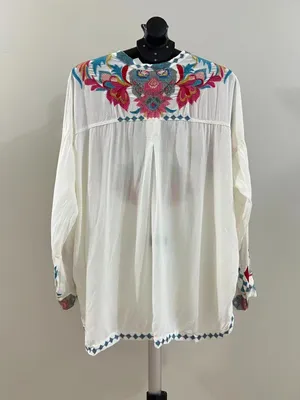 NWOT Johnny Was Floral Embroidered Long Sleeves Blouse Boho Chic Size L thumbnail 4