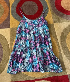 American Eagle Back Cutout Loose Flowy Mini Dress Floral Print Tropical Large thumbnail 1