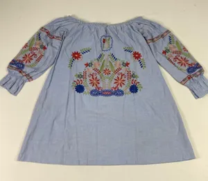 Ellison Dress Womens Large Blue Off Shoulder Embroidered Chambray Boho Floral thumbnail 1
