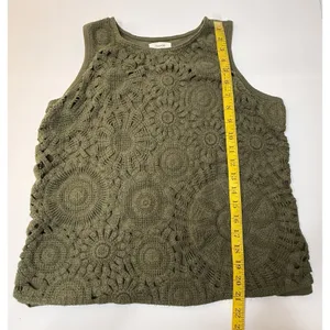 Maurices Crochet‎ Front Tank Top Womens Size M Olive Green Boho Peasant Hippie thumbnail 4