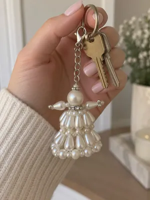 Artisan Keychain Doll Purse Charm 3.25” Handcrafted Ivory Pearl Beaded NEW thumbnail 2