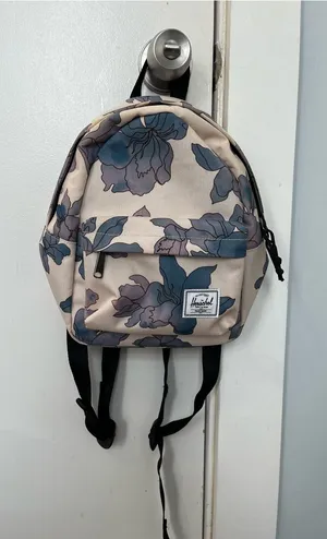 Herschel Supply Company Floral Mini Backpack tan blue flowers STAINS thumbnail 1