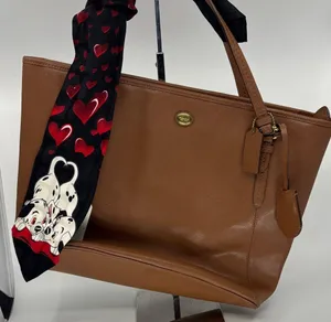 Coach Tan Leather Tote with Heart Scarf thumbnail 1