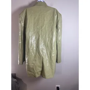 UNAULB Sage Green Crocodile Embossed Faux Leather Trench Coat Jacket Oversized thumbnail 6