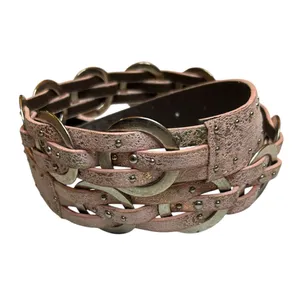 NWT Sparkling Pink Faux Leather Braided Belt Interlocking Silver Circles 42.5” thumbnail 3