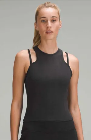 lululemon athletica Double Strapped Yoga Tank - Ribbed Black Size 8 thumbnail 1