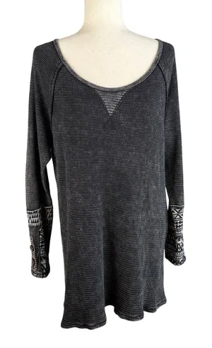 Soft Surroundings Tao Thermal Tunic Top Size‎ S Washed Black Button Pattern Cuff thumbnail 1