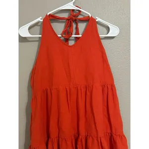 American Eagle Orange Cotton Linen Halter Neck Tiered Dress Women’s Size Medium thumbnail 3