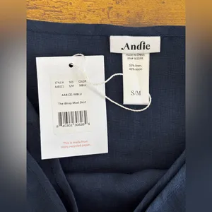 NWT Andie The Wrap Maxi Skirt Women's S/M Navy Blue Tie String Linen Blend thumbnail 3
