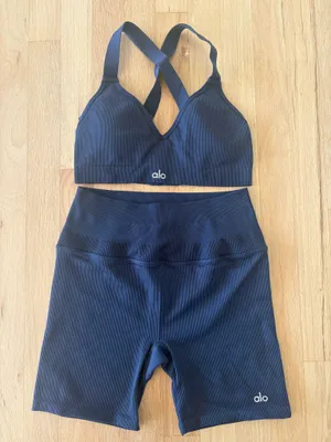 Alo Yoga Navy Seamless Ribbed Set thumbnail 1