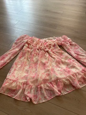 Arula Denali Floral printed Dress pink white and gold long sheer sleeves size 1X thumbnail 7