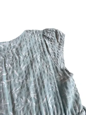 Bohme Mint Tiered Shift Dress Short Sleeve White Leaf Print Boho Size Large thumbnail 12