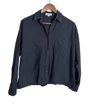 Djerf Avenue Breezy Shirt in Black size XS Relaxed Cotton Button Front thumbnail 1