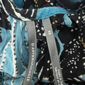 Anthropologie Deja Floral Batik Print Mini Dress Blue Boho Tassel Tie Size XS thumbnail 6