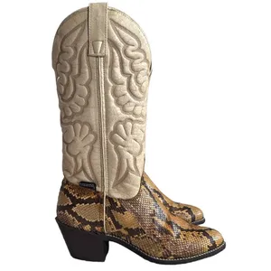 Vtg 70s 80s Capezio Snakeskin Cowboy Boots Cream Leather Western Cowgirl 5.5 USA thumbnail 3