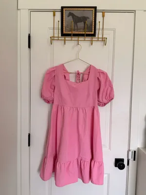 Cute Babydoll Cottagecore Pink Summer Dress Puff Sleeve Mini thumbnail 4