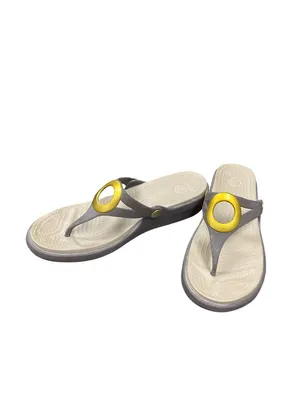 Crocs wms gray faux leather gold ring peep toe sling sandals sz 9W SKU 10-278 thumbnail 2