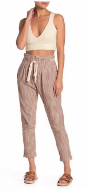 Free People “Light At Sunrise” Pants Women’s Size 8‎ Brown White Tapered Cotton thumbnail 1
