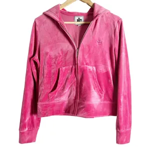 Juicy Couture Pink Velour Y2K Tracksuit Zip Up Hooded Jacket Size M thumbnail 1