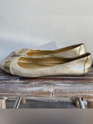 Coach Plaze ballet flats gold metallic crackle texture classic fall work office thumbnail 3