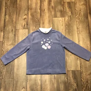 Cozy Blue Christmas Ornament Fleece Sweatshirt Mock Neck Holiday Top Medium thumbnail 3