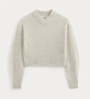 Everlane Cropped Cocoon Sweater V-Neck Medium Almond Alpaca thumbnail 1
