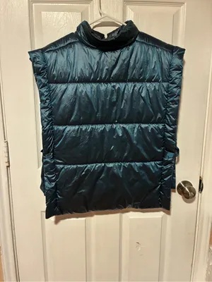 Anthropologie Pilero Packable Puffer Vest Side Tie Metallic Blue One Size thumbnail 6