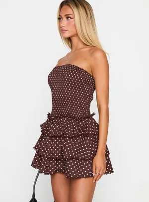 Princess Polly Brown Polka Dot Strapless mini Dress Sz 8 thumbnail 2
