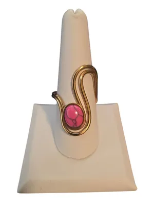 Ring‎ Womens 9.5 Bypass Gold Pink Faux Turquoise Modernist Paperclip thumbnail 1