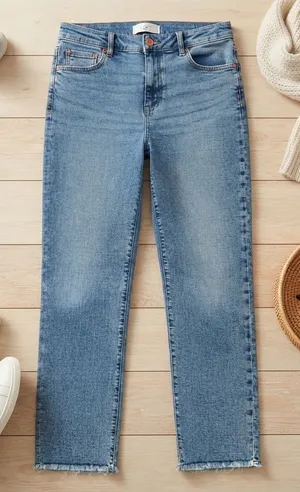 Loft Outlet Womens‎ Straight Leg Jeans Blue Medium Wash Raw Hem Size 4 thumbnail 1