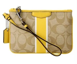 Coach Signature Corner Zip Varsity Stripe Yellow Canvas Wallet Wristlet thumbnail 1