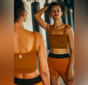 Free People Movement Tan Happiness Runs Square Neck Crop thumbnail 2