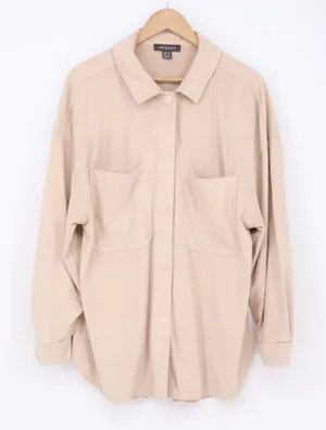 Primark Shacket Women 10 Oversized Beige Faux Suede Button-Down Good thumbnail 1
