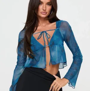 NWT Princess Polly Too Short Sheer Long Sleeve Top - Blue Tie Dye - 4 thumbnail 1