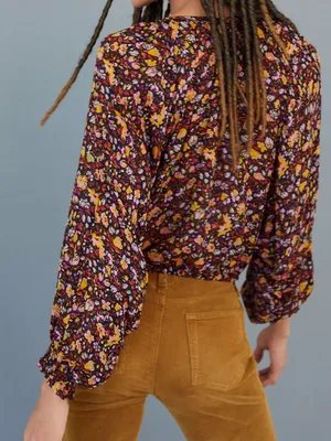 Anthropologie Pauline Balloon Sleeve Dark Floral Peasant Blouse XS Romantic thumbnail 2