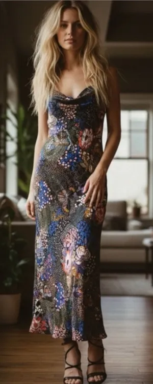 Anthropologie The Elyse Printed Slip Midi Dress Butterfly Floral Size XS thumbnail 1
