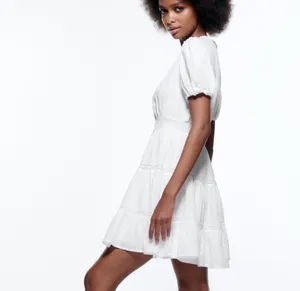 Zara white lace crochet mini dress white shirt sleeve summer sundress thumbnail 7
