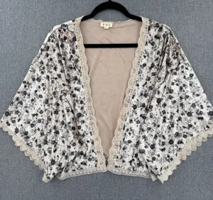 POL Velvet Floral Lace Kimono Cardigan Beige Black Large Whimsigoth Romantic thumbnail 1