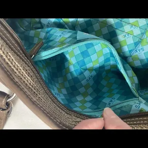 The Sak Woven Crochet Shoulder Bag Brown Taupe Satchel Purse Zip Top thumbnail 9