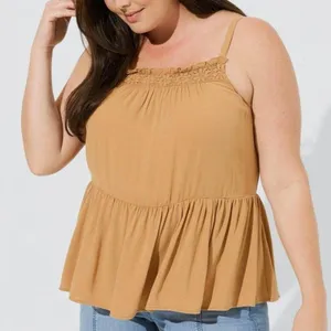 NEW NWT TORRID 3 Plus Size Crinkle Gauze Sleeveless Crochet Tank Tan Brown ish thumbnail 1