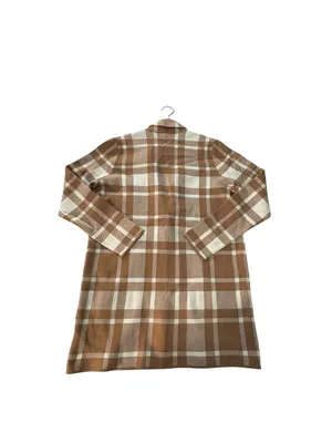 Christian Siriano Women L Plaid Knit Blazer Tan Cream Longline Preppy Office thumbnail 5