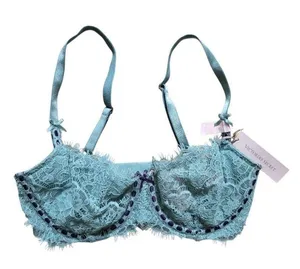 Victoria's Secret Dream Angels Ribbon Slot Underwire Demi Bra 32C Teal Lace NEW thumbnail 1