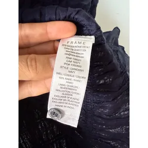FRAME Smocked Ramie Mini Dress Navy Blue Puff Sleeve thumbnail 5