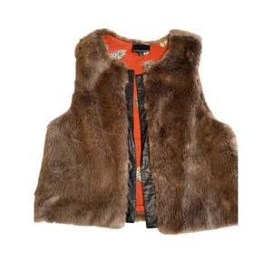 Cynthia Rowley Brown Faux Fur Vest with Orange Print Lining Size L Mobwife‎ fall thumbnail 3