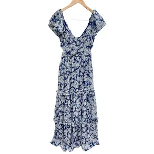 Aqua Dress Womens Size XS Formal Gown Maxi Tiered Blue White Metallic NWT‎ thumbnail 2