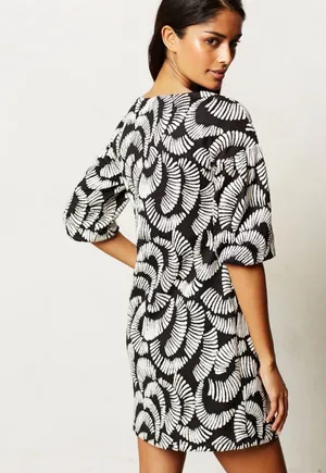 Maeve Anthropologie Windfall Mini Dress Black White Leaf Print Women's X-Small thumbnail 2