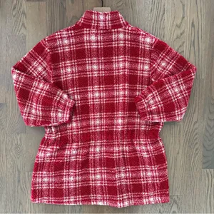 Anthropologie Vintage Collared Fleece Drawstring Waist Jacket Red White Plaid M thumbnail 7